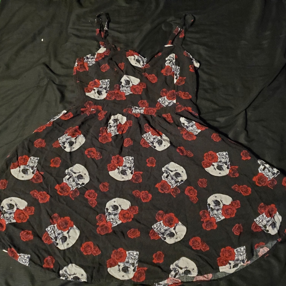 Black Sundress with Roses and Skulls
